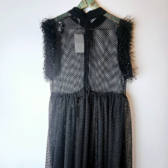 Posh Shoppe Sheer Feather Sleeve High Neck Full Mesh Black Dress,  1X, NWT - Picture 7 of 11